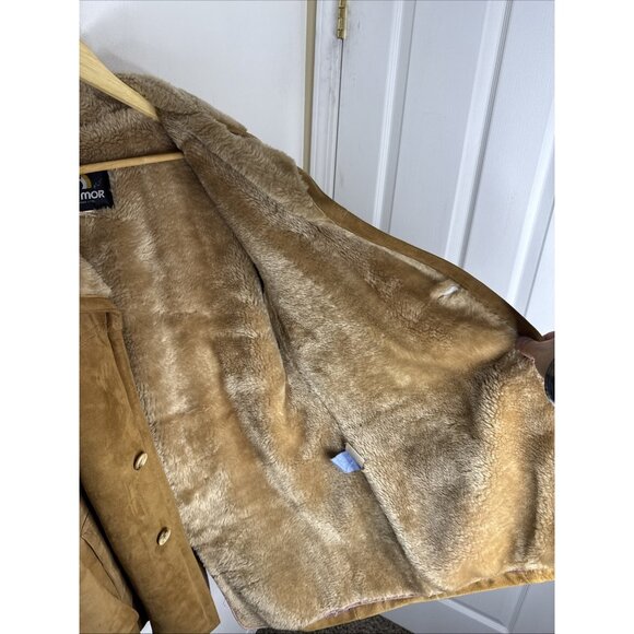 Vintage Mac Mor Suede Shearling Coat Tan Lambskin Western Men L Dmg - Picture 8 of 10